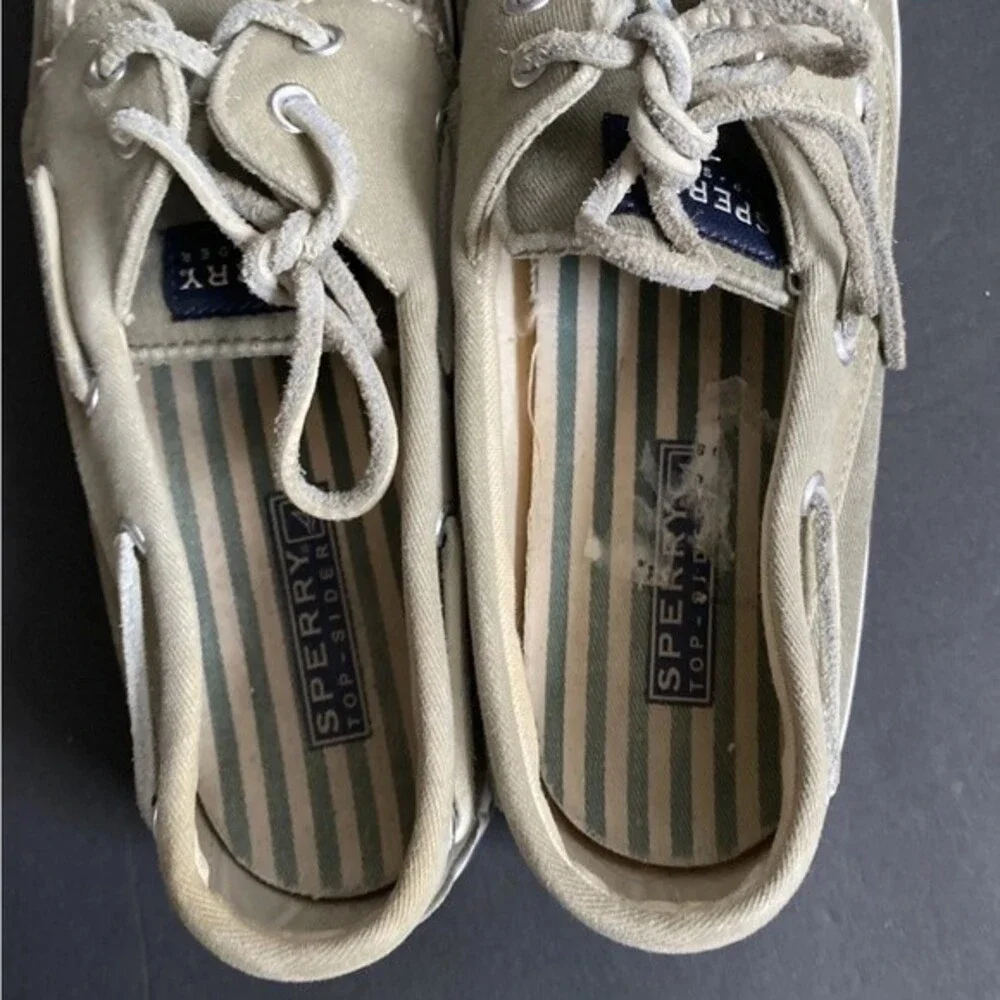 Sperry Top-Sider Womens 8M Lace Up Canvas Boat Deck Shoes Khaki Sneaker 2/eye